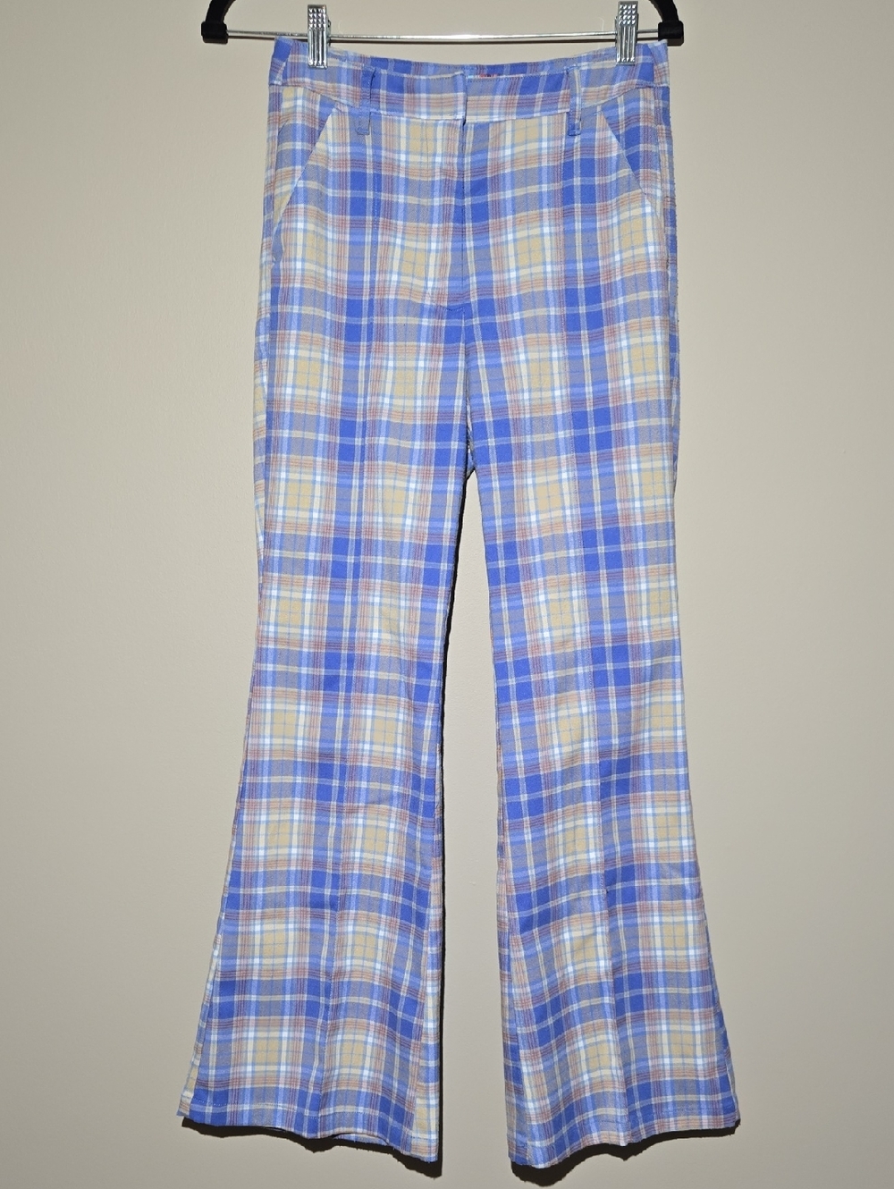 Urban Outfitters Blue and Cream Plaid Boot Cut Pants